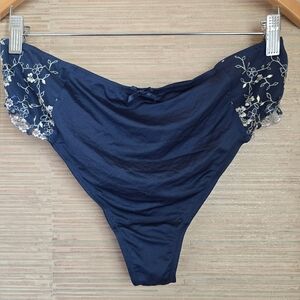 CACIQUE Navy Floral Thong Panty 18 20 2X Lace Sexy Lingerie Lane Bryant